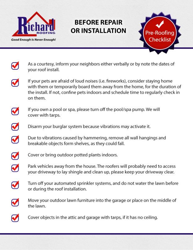 Pre Roofing Checklist Richard Roofing